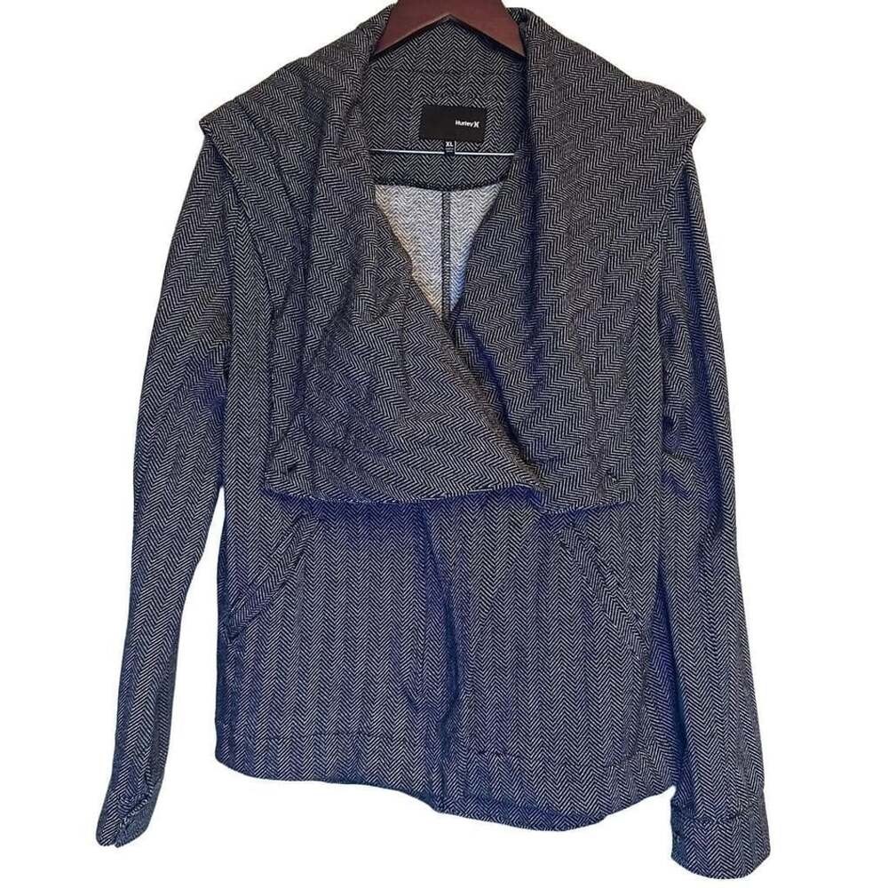 Hurley Asymmetrical Jacket Junior XL Gray Black Herringbone Draped Hooded Moto